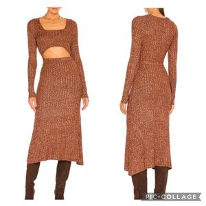 NWT-NIB AFRM Skye Rib Long Sleeve Midi Cut Out Front Sweater Dress Size Large